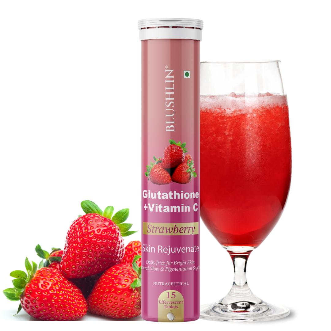Glutathione Effervescent Tablets With Vitamin C For Skin Brighteing | Sugar-Free Strawberry Flavour