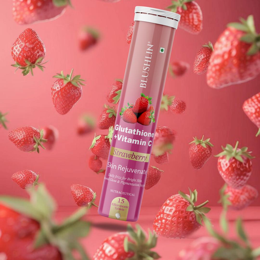 Glutathione Effervescent Tablets With Vitamin C For Skin Brighteing | Sugar-Free Strawberry Flavour