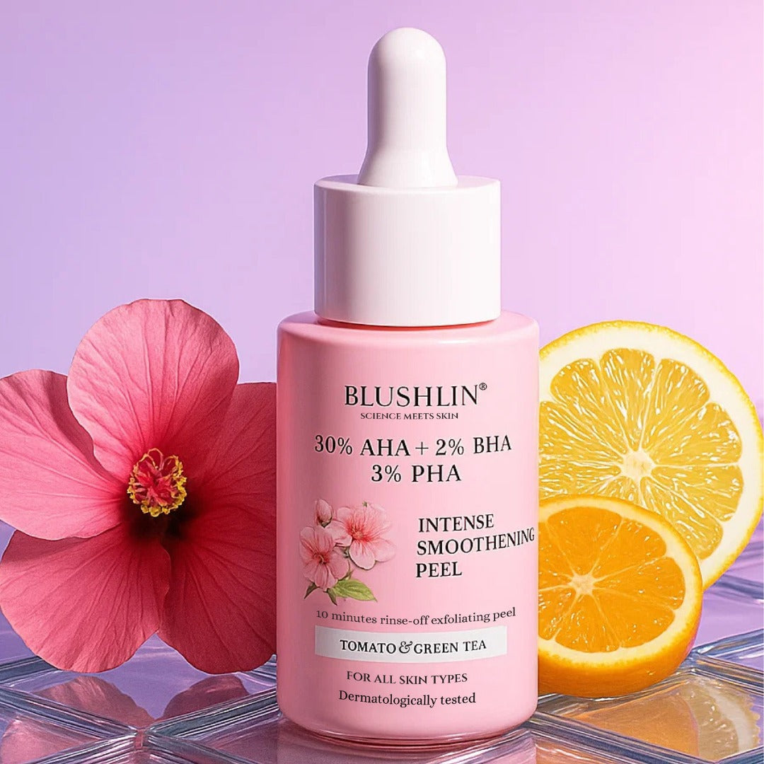 Blushlin 30% AHA Exfoliating Peel Solution for Instant 10-Minute Glow | Glycolic + Lactic + Fruit Acids | Removes Dead Skin, Reduces Tan & Pigmentation | Reveals Smooth, Radiant Skin | 30 ml