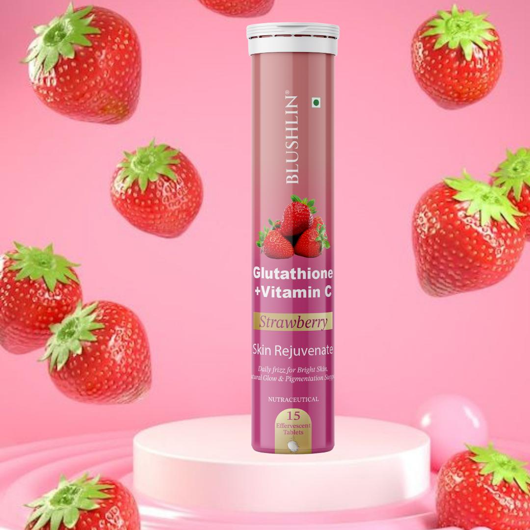 Glutathione Effervescent Tablets With Vitamin C For Skin Brighteing | Sugar-Free Strawberry Flavour