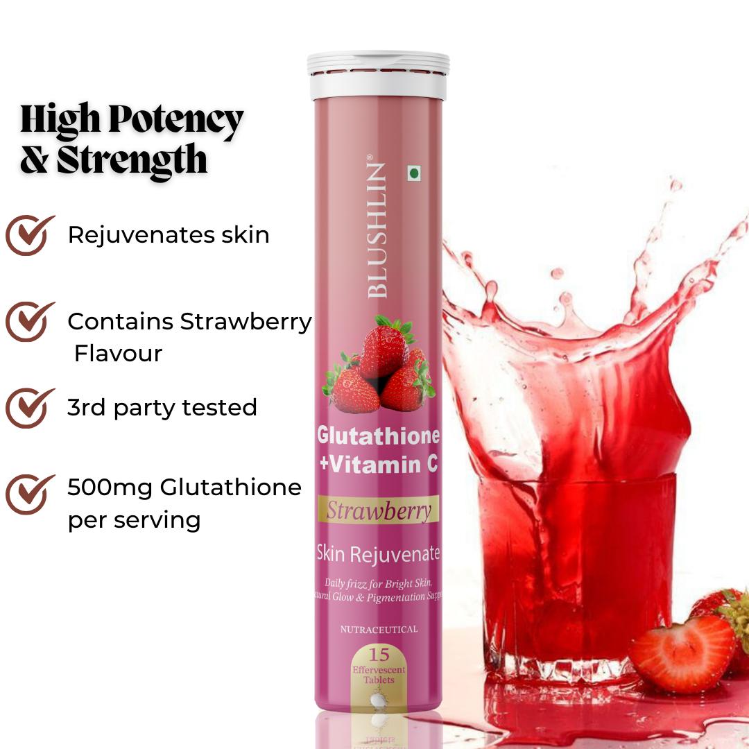 Glutathione Effervescent Tablets With Vitamin C For Skin Brighteing | Sugar-Free Strawberry Flavour