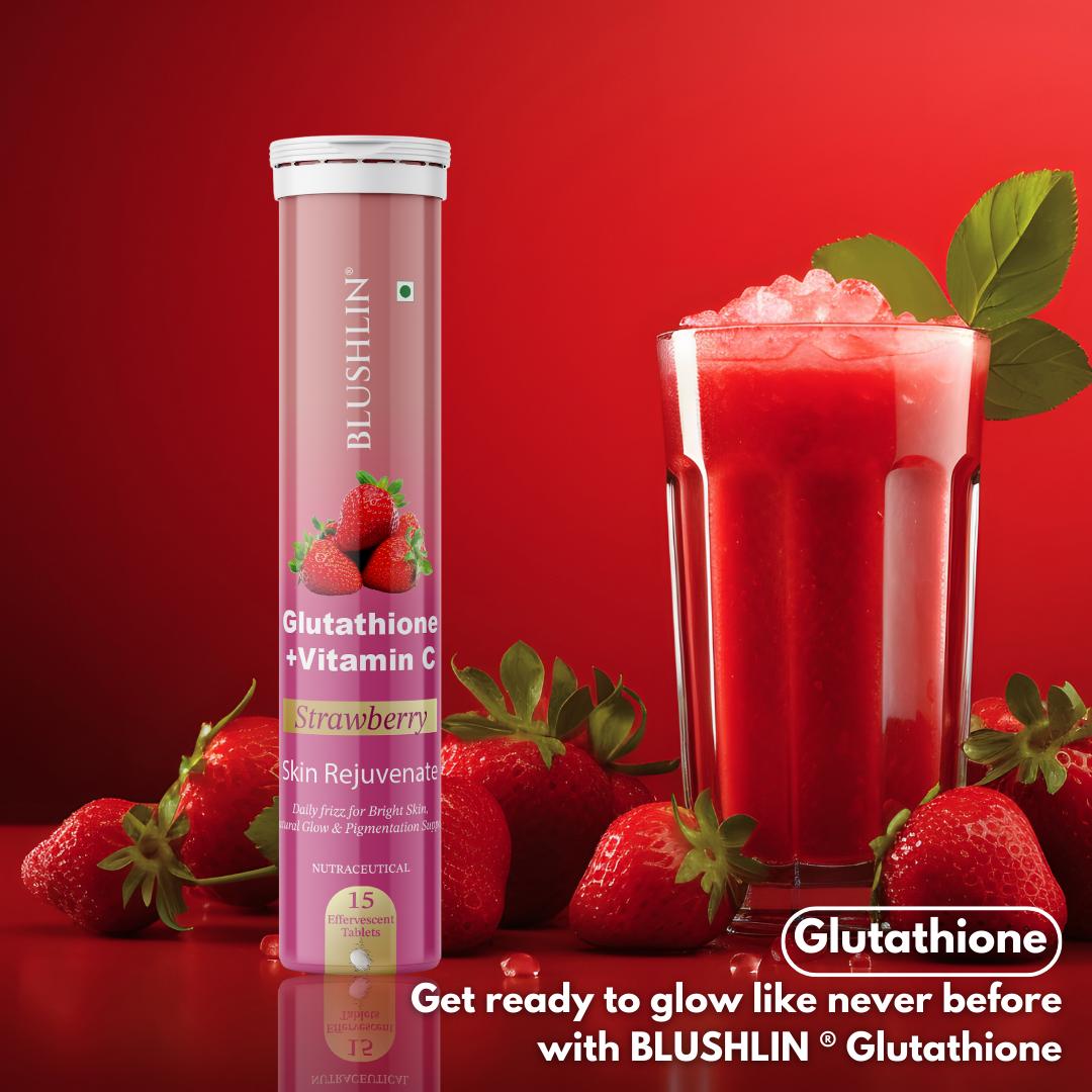 Glutathione Effervescent Tablets With Vitamin C For Skin Brighteing | Sugar-Free Strawberry Flavour