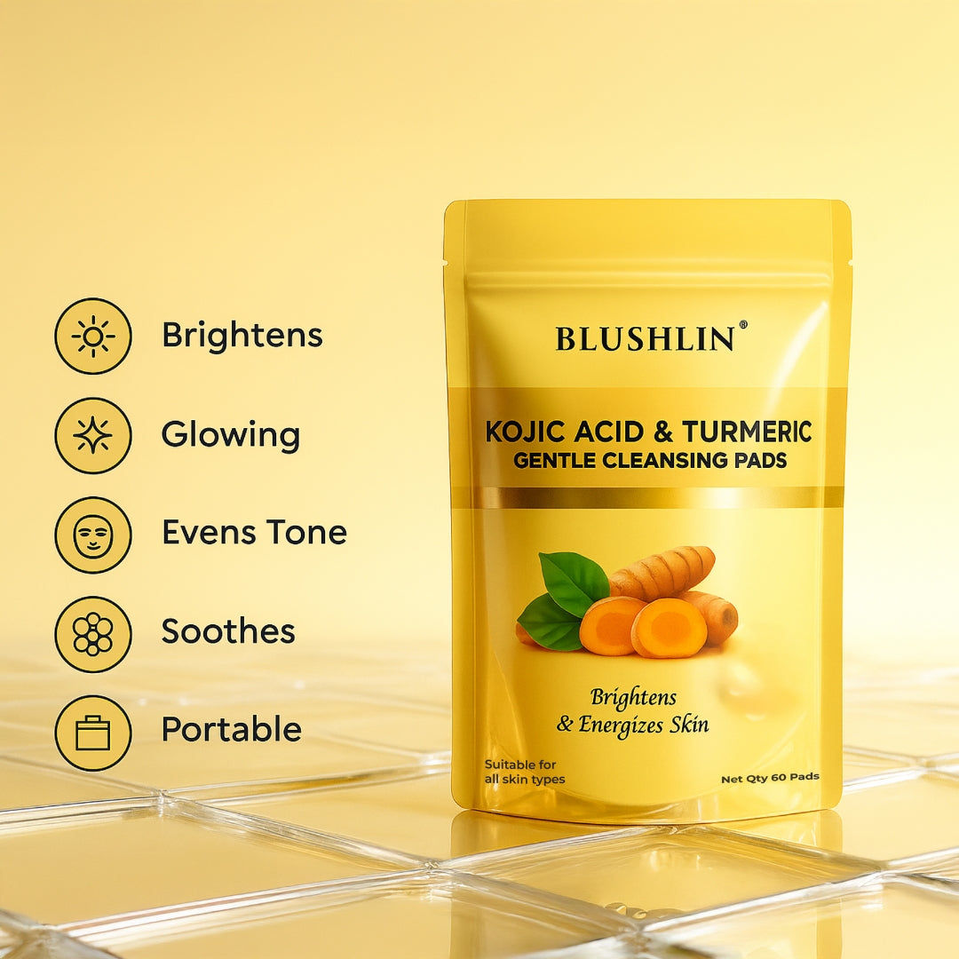 Kojic Acid + Turmeric Face Pads for Brightening & Clear Skin – Gentle Exfoliation, Calming & Refreshing Wipes for Daily Glow