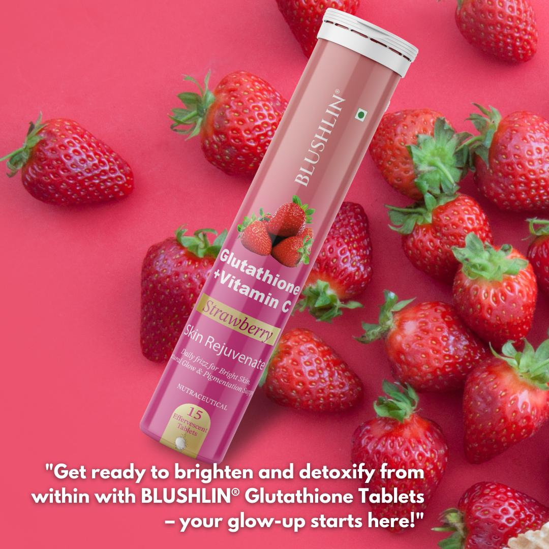 Glutathione Effervescent Tablets With Vitamin C For Skin Brighteing | Sugar-Free Strawberry Flavour