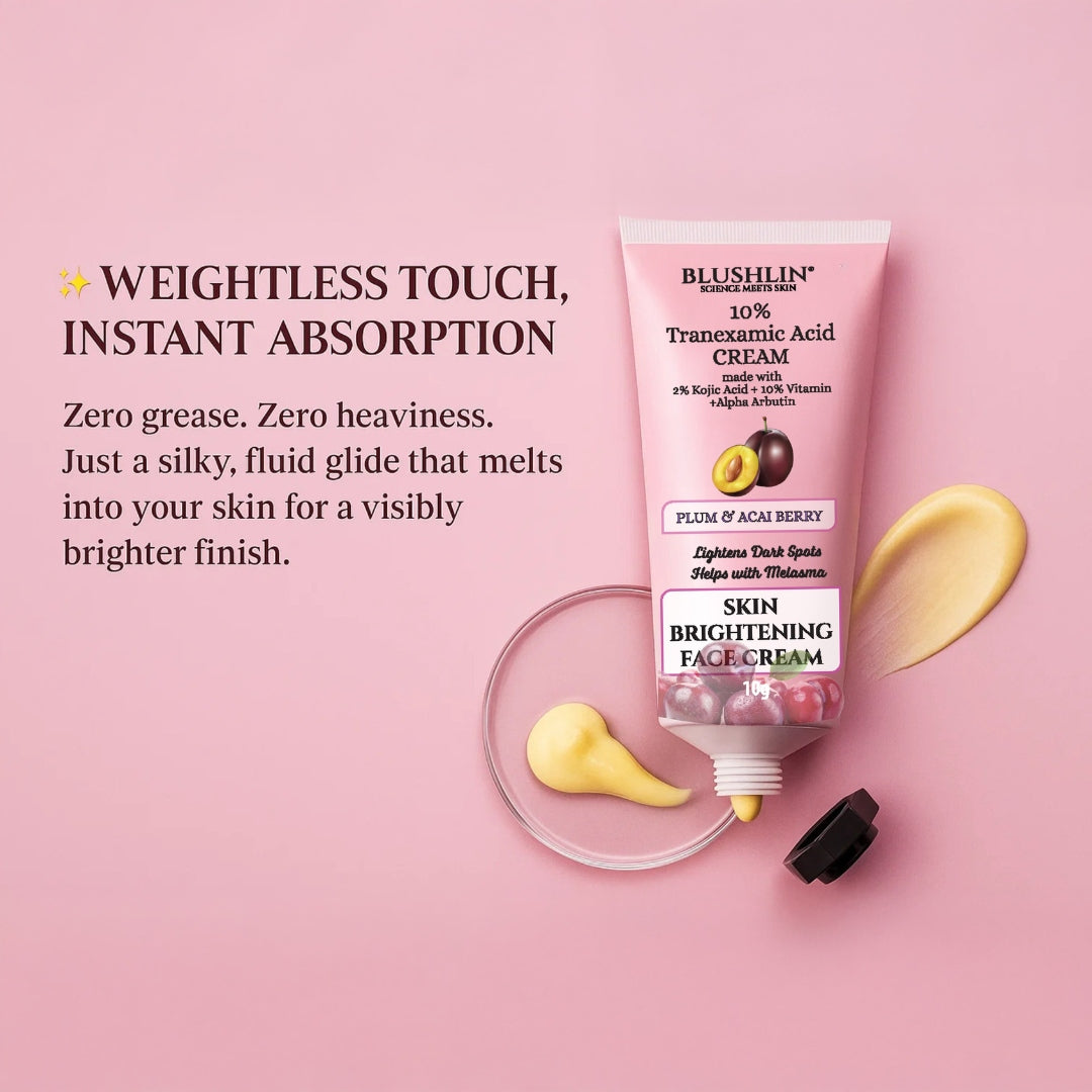 10% Tranexamic Acid Cream helps Pigmentation, Even Skin Tone, Reduce Dark Spots, Blemishes and Scars - 10gm