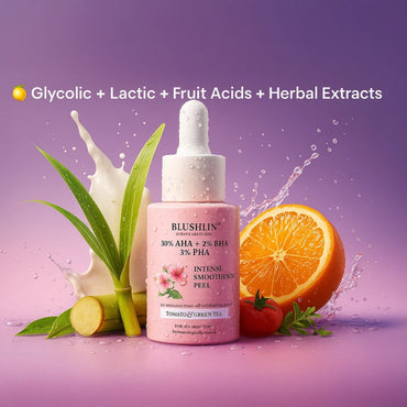 Blushlin 30% AHA Exfoliating Peel Solution for Instant 10-Minute Glow | Glycolic + Lactic + Fruit Acids | Removes Dead Skin, Reduces Tan & Pigmentation | Reveals Smooth, Radiant Skin | 30 ml