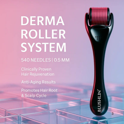 Derma Roller For Hair Growth 0.5 mm | 540 Titanium Needles | For Activates Hair Follicles, Hair Fall & Hair Thickening
