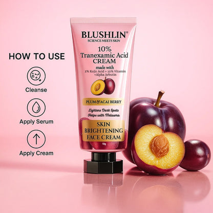 10% Tranexamic Acid Cream helps Pigmentation, Even Skin Tone, Reduce Dark Spots, Blemishes and Scars - 10gm