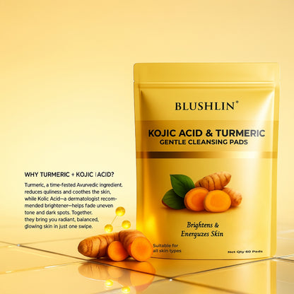 Kojic Acid + Turmeric Face Pads for Brightening & Clear Skin – Gentle Exfoliation, Calming & Refreshing Wipes for Daily Glow