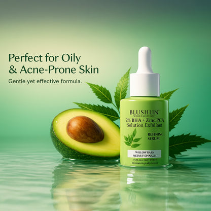 Blushlin Salicylic Acid Serum 2% with Neem, Tea Tree & Ceramidine | Fights Acne, Clears Blackheads, Controls Oil