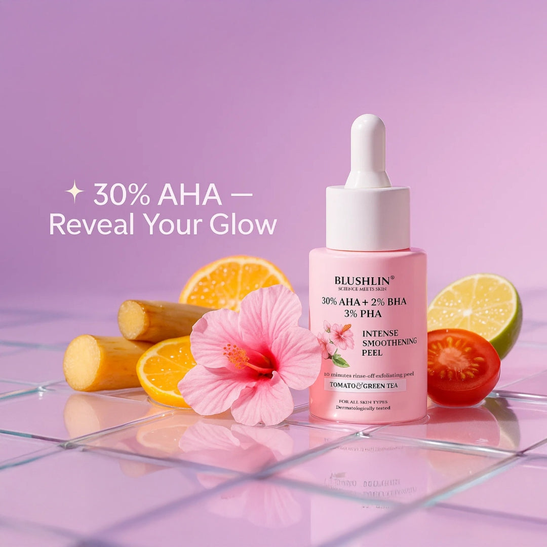 Blushlin 30% AHA Exfoliating Peel Solution for Instant 10-Minute Glow | Glycolic + Lactic + Fruit Acids | Removes Dead Skin, Reduces Tan & Pigmentation | Reveals Smooth, Radiant Skin | 30 ml