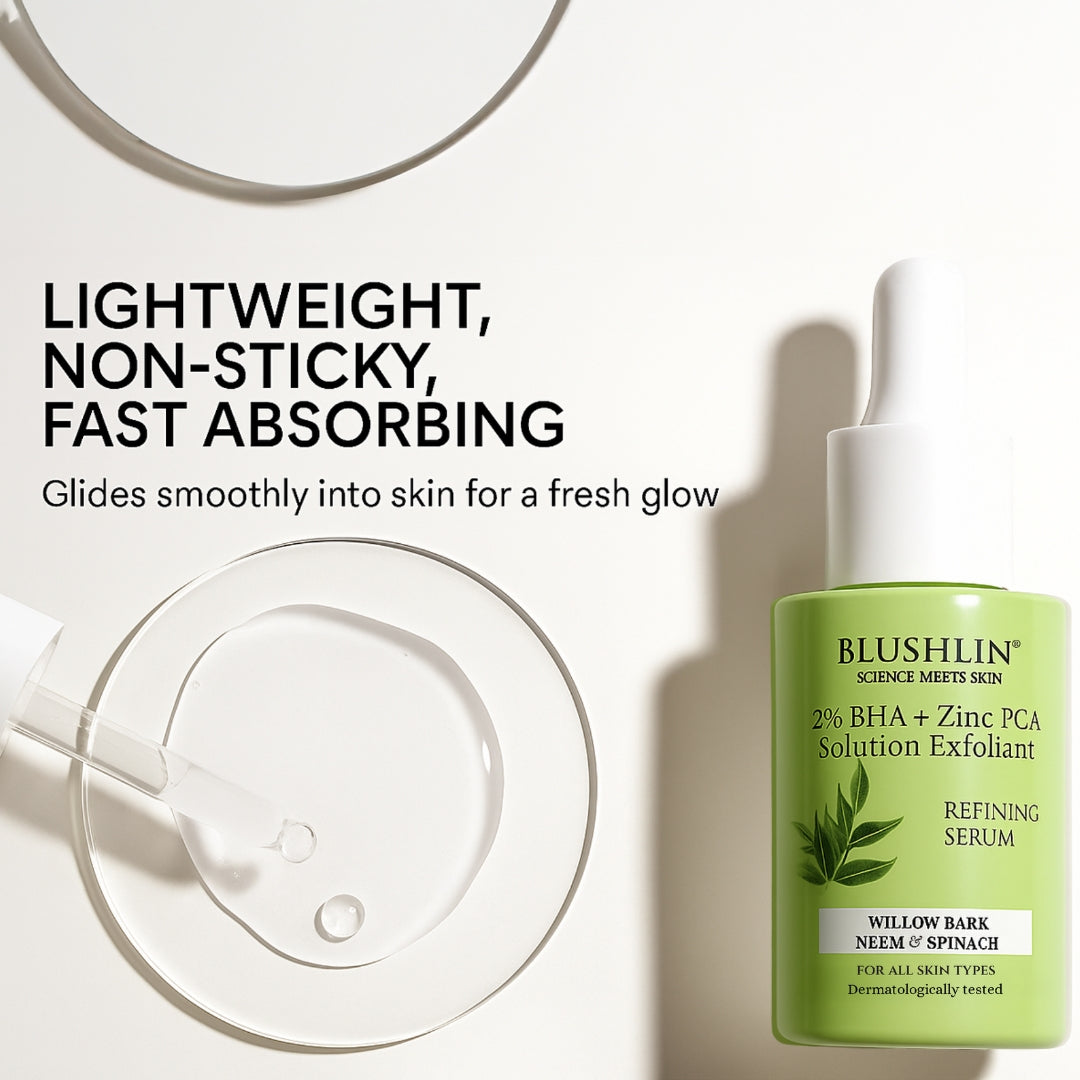 Blushlin Salicylic Acid Serum 2% with Neem, Tea Tree & Ceramidine | Fights Acne, Clears Blackheads, Controls Oil