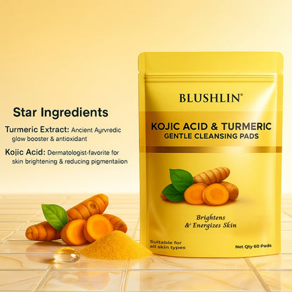 Kojic Acid + Turmeric Face Pads for Brightening & Clear Skin – Gentle Exfoliation, Calming & Refreshing Wipes for Daily Glow