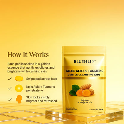 Kojic Acid + Turmeric Face Pads for Brightening & Clear Skin – Gentle Exfoliation, Calming & Refreshing Wipes for Daily Glow