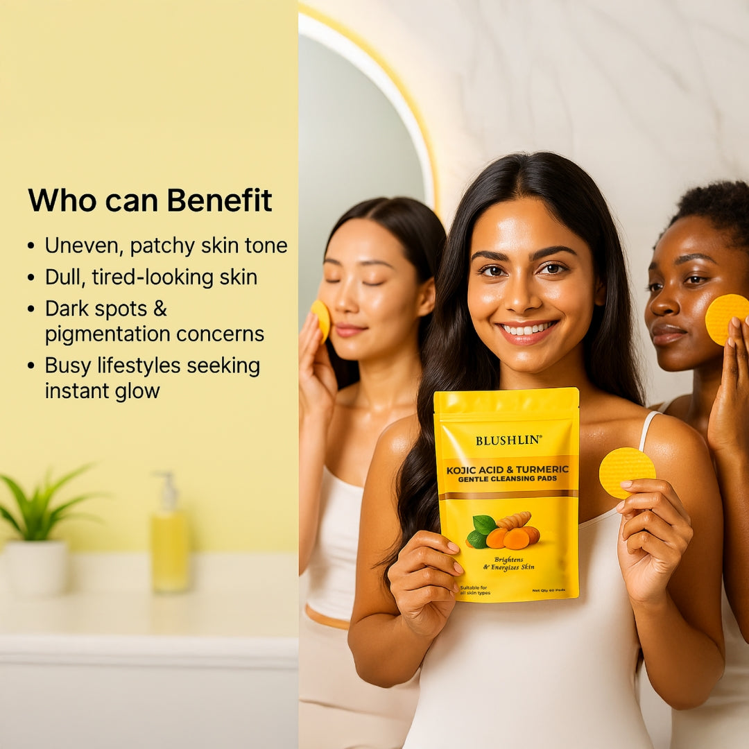 Kojic Acid + Turmeric Face Pads for Brightening & Clear Skin – Gentle Exfoliation, Calming & Refreshing Wipes for Daily Glow