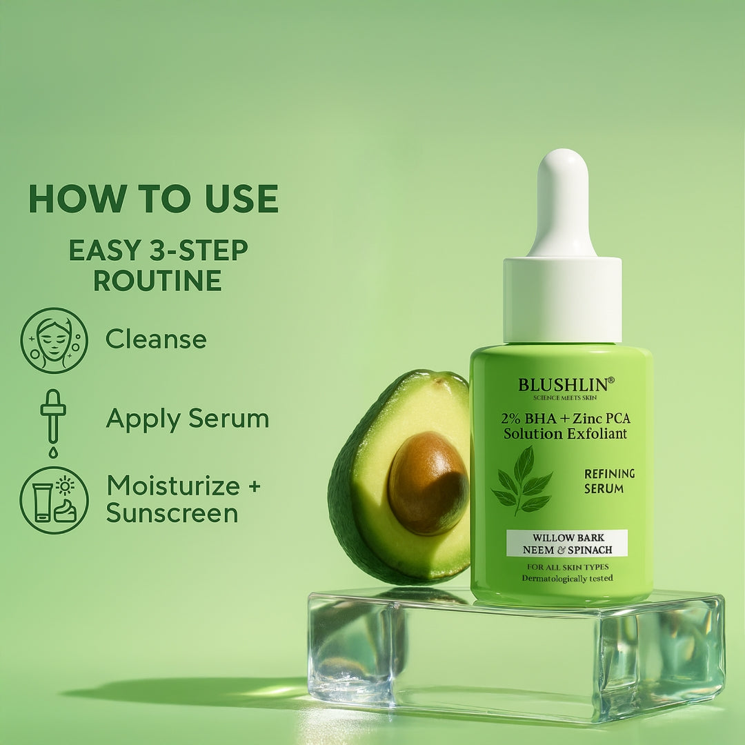 Blushlin Salicylic Acid Serum 2% with Neem, Tea Tree & Ceramidine | Fights Acne, Clears Blackheads, Controls Oil