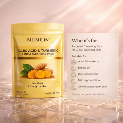 Kojic Acid + Turmeric Face Pads for Brightening & Clear Skin – Gentle Exfoliation, Calming & Refreshing Wipes for Daily Glow